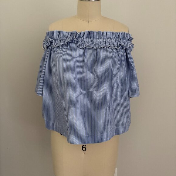 Vineyard Vines Tops - Vineyard Vines Top Blue Striped Off The Shoulder Poplin Coastal Granddaughter S